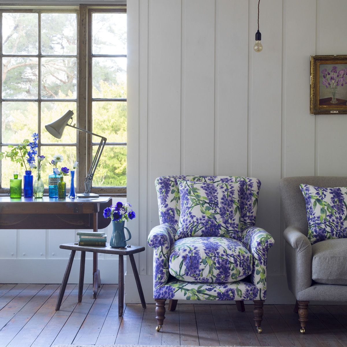 Blue, Room, Window, Interior design, Furniture, Purple, Wall, Glass, Interior design, Fixture, 
