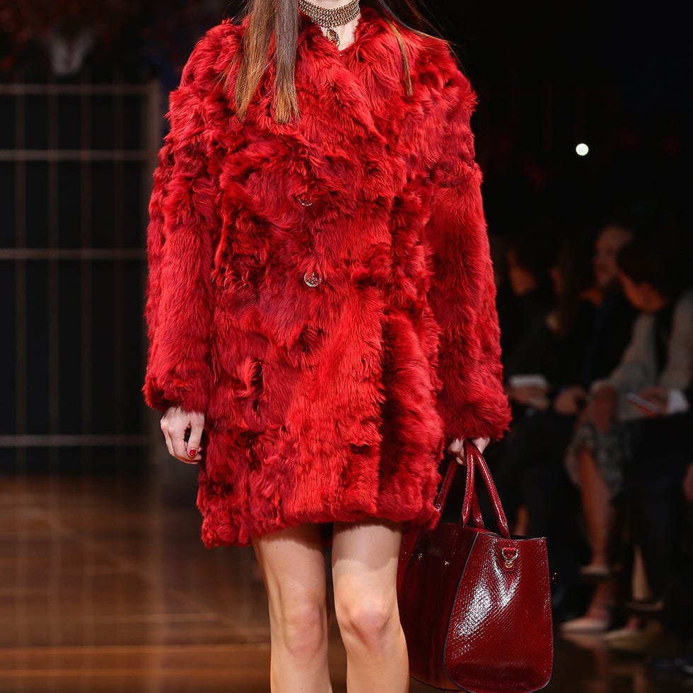 Sleeve, Red, Textile, Outerwear, Winter, Pattern, Fur clothing, Bag, Natural material, Carmine, 