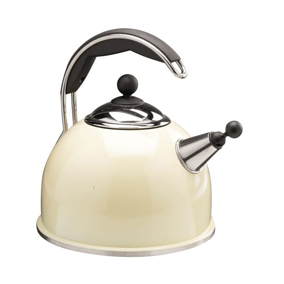 Stovetop kettle, Cookware and bakeware, Lid, Kitchen appliance, Metal, Kitchen appliance accessory, Home appliance, Small appliance, Silver, Machine, 
