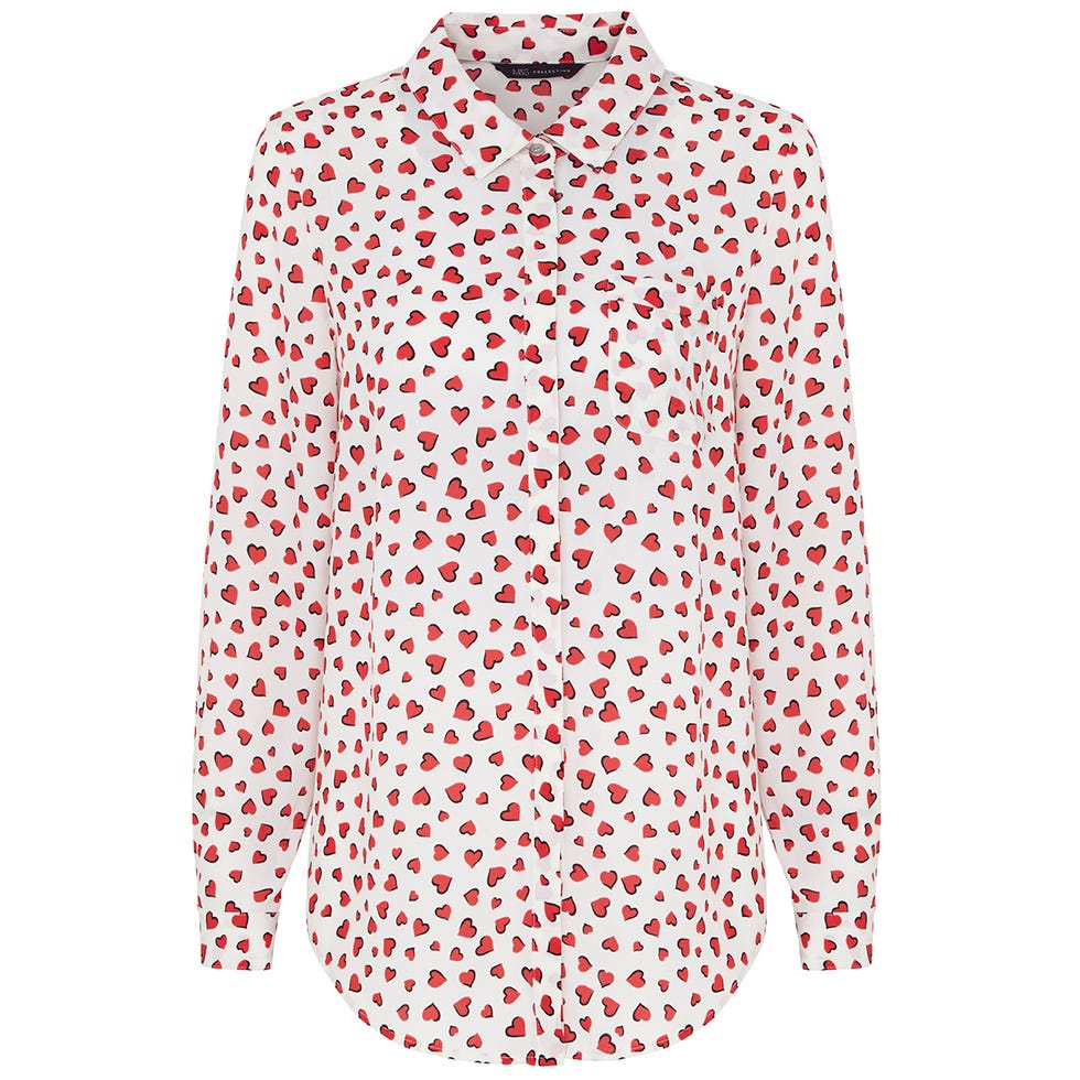 Product, Collar, Sleeve, Pattern, Textile, White, Carmine, Button, Pattern, Fashion design, 