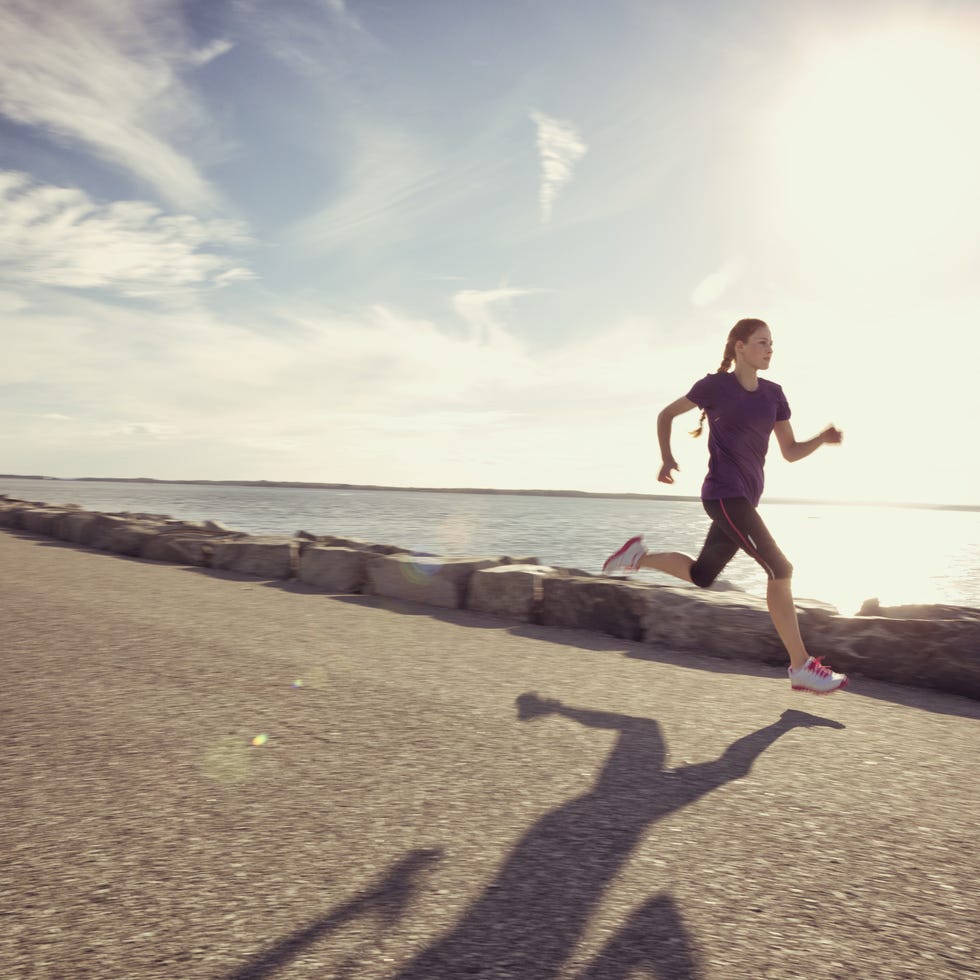 People in nature, Running, Exercise, Jogging, Vacation, Sunlight, Active pants, Active shorts, Shore, Calf, 