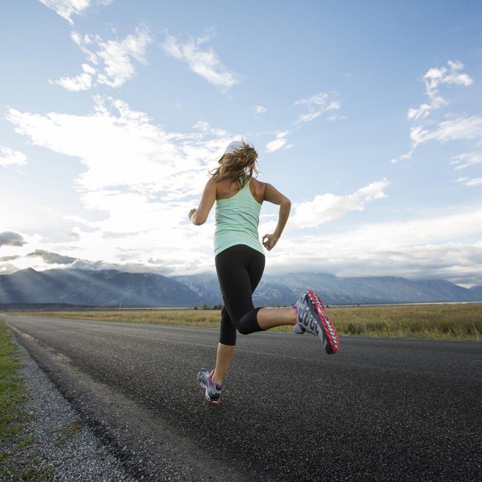 Human leg, Cloud, Road, Shoe, Sports uniform, Asphalt, Sportswear, Athletic shoe, Running, Plain, 