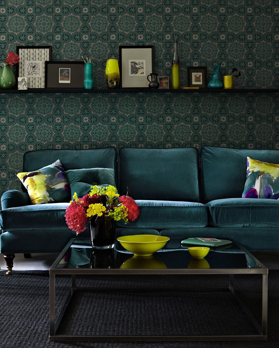 Green, Yellow, Interior design, Room, Living room, Furniture, Wall, Table, Couch, Interior design, 