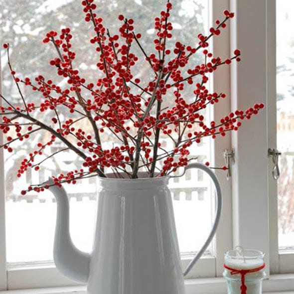 Branch, Twig, Flower, Red, White, Flowerpot, Interior design, Creative arts, Flowering plant, Artifact, 