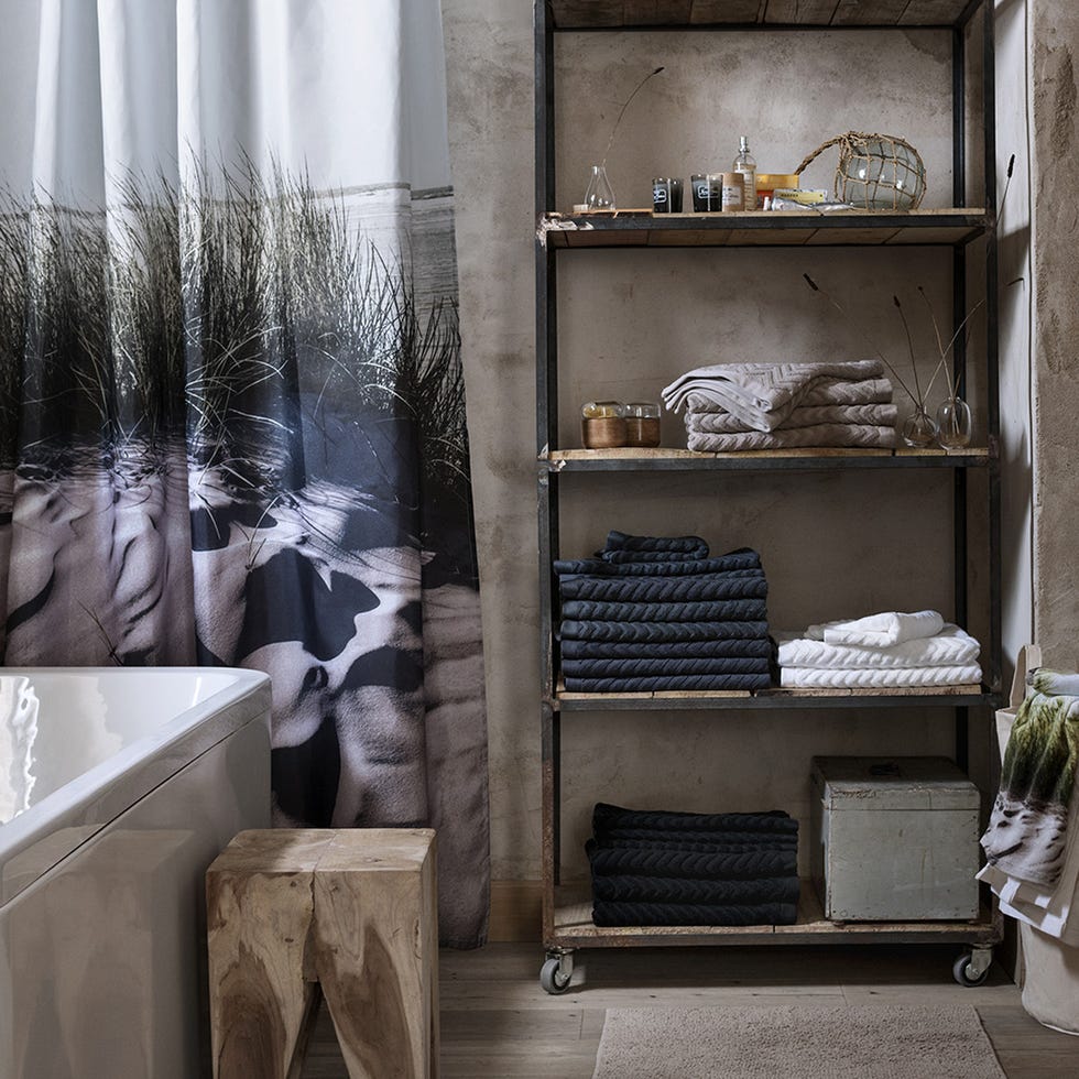Shelving, Shelf, Interior design, Display case, Hutch, Silver, Window treatment, Plumbing fixture, 
