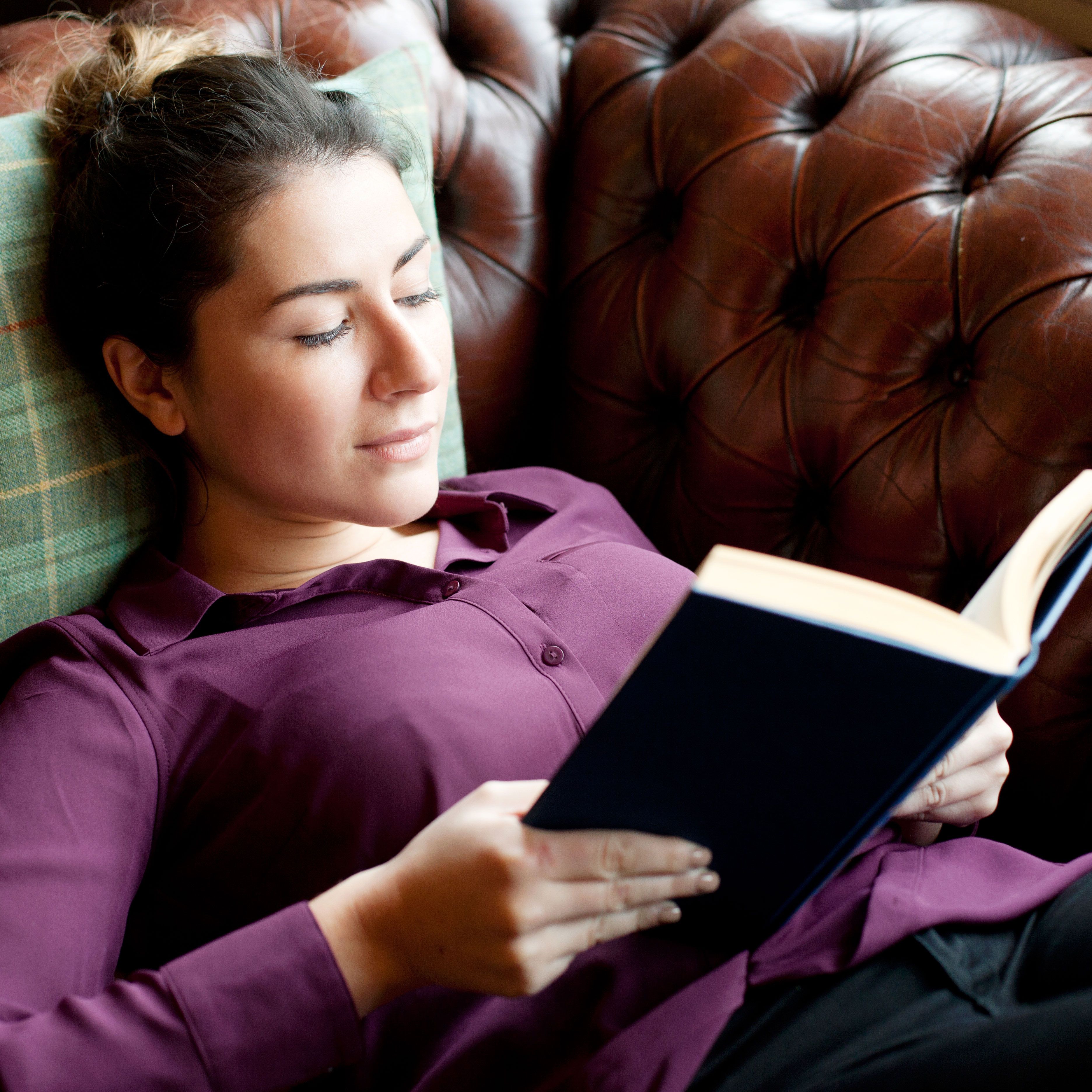 Purple, Eyelash, Earrings, Makeover, Book, Plaid, Reading, Model, 