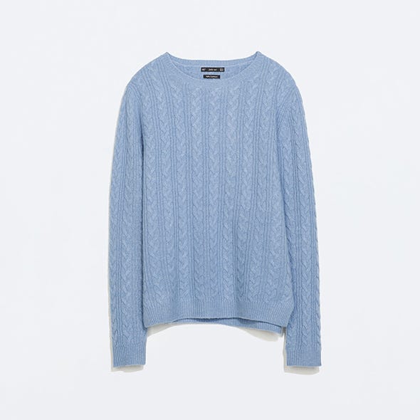 Blue, Product, Sleeve, Sweater, Textile, White, Electric blue, Woolen, Azure, Aqua, 