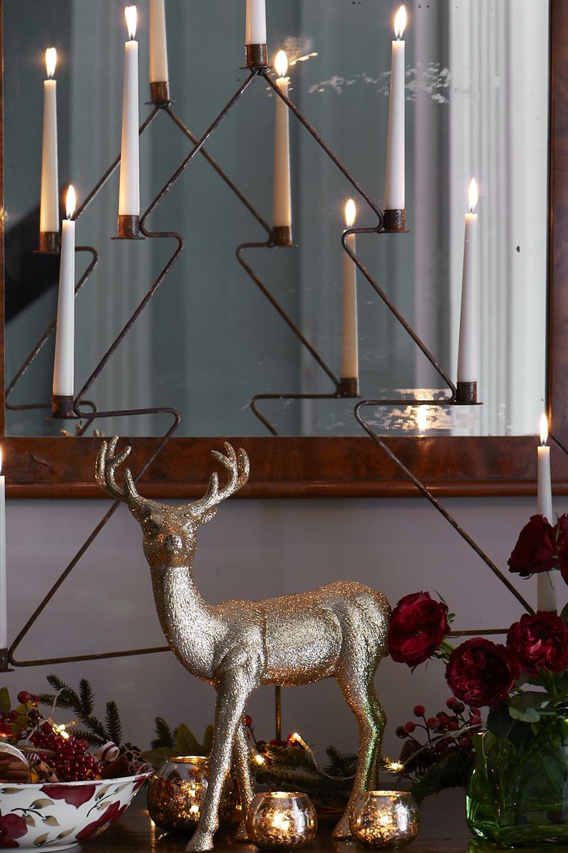 Deer, Reindeer, Interior design, Antler, Elk, Christmas, Candle holder, Fawn, Natural material, Still life photography, 