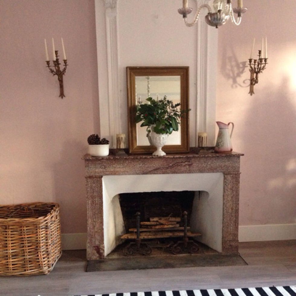 Wall, Room, Interior design, Hearth, Floor, Basket, Light fixture, Interior design, Wicker, Gas, 
