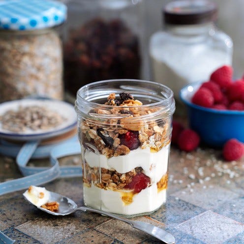 Food, Ingredient, Cuisine, Food storage containers, Breakfast, Produce, Meal, Mason jar, Dish, Parfait, 