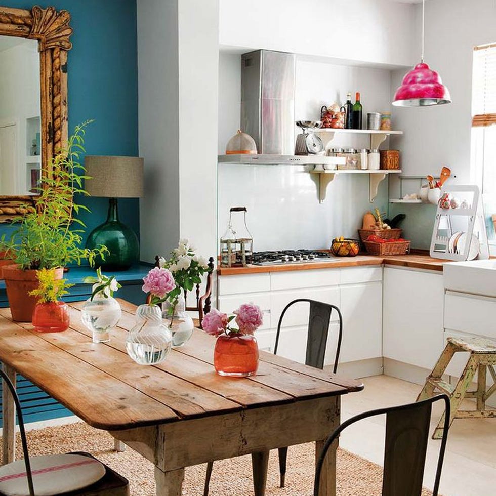 Room, Interior design, Furniture, Table, Flowerpot, Interior design, House, Chair, Home, Peach, 