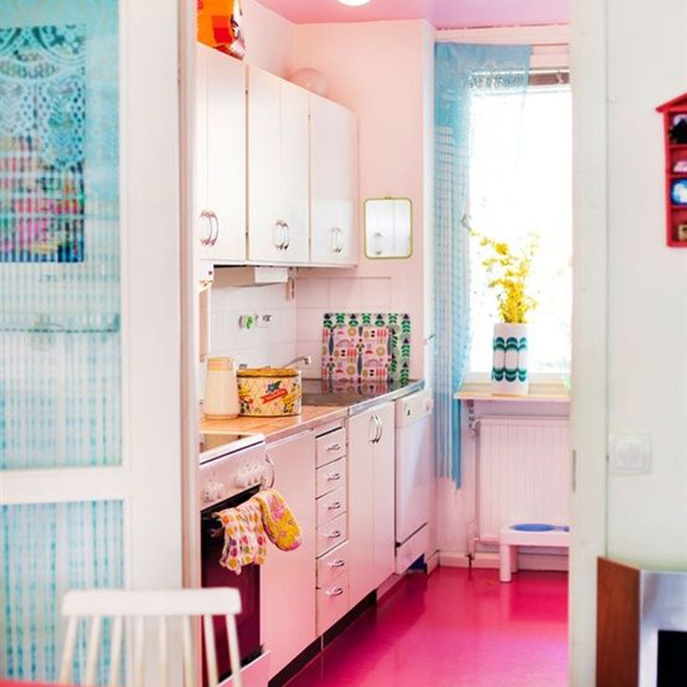 Room, Interior design, Floor, Pink, Flooring, Cabinetry, Turquoise, Aqua, Interior design, Cupboard, 
