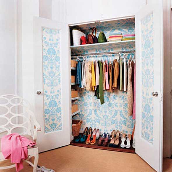 Room, Textile, Floor, Clothes hanger, Flooring, Closet, Teal, Wardrobe, Collection, Door, 