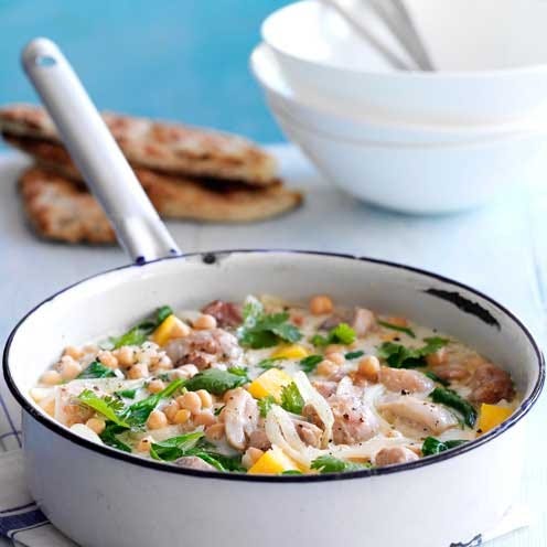 chicken, mango, chickpea soup