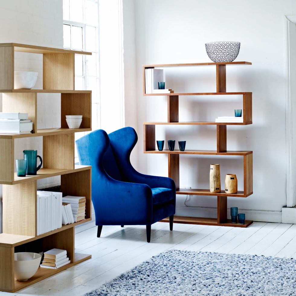 Blue, Wood, Room, Interior design, Wall, Floor, Flooring, Shelving, Interior design, Shelf, 