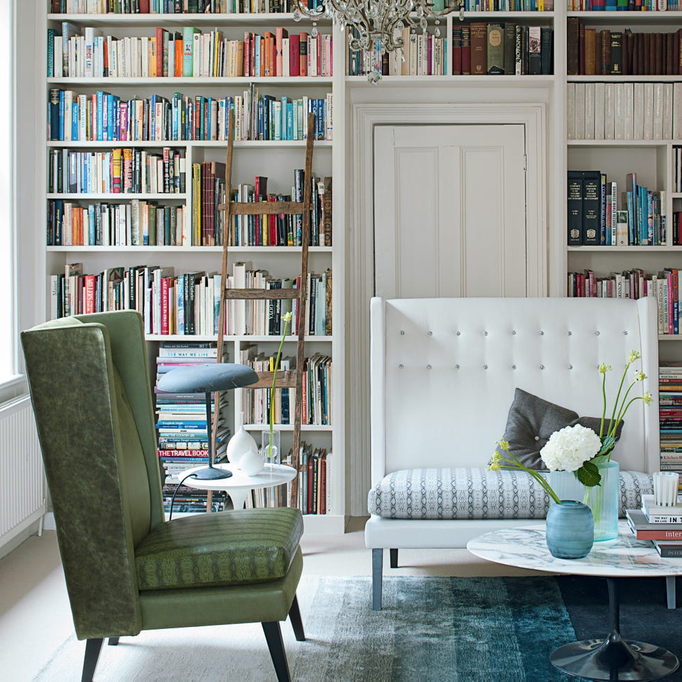 Blue, Shelf, Room, Interior design, Green, Wood, Shelving, Furniture, Bookcase, Publication, 