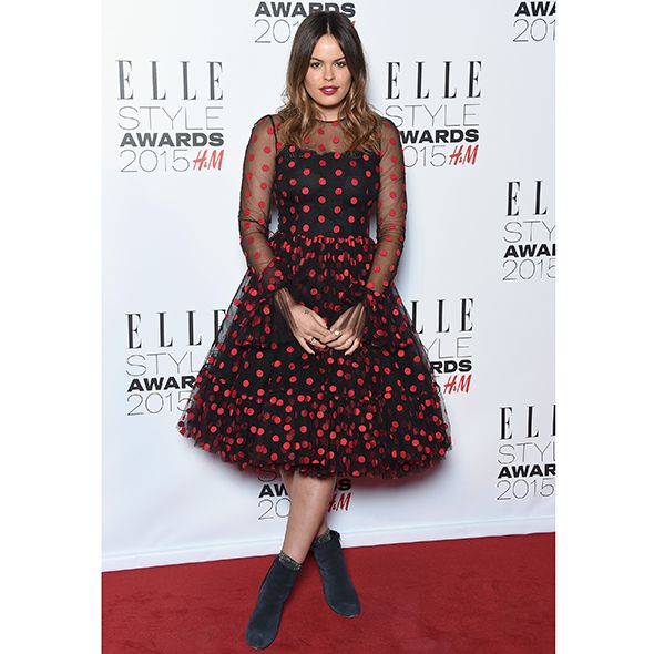 Clothing, Dress, Sleeve, Red, Pattern, Style, One-piece garment, Formal wear, Boot, Waist, 
