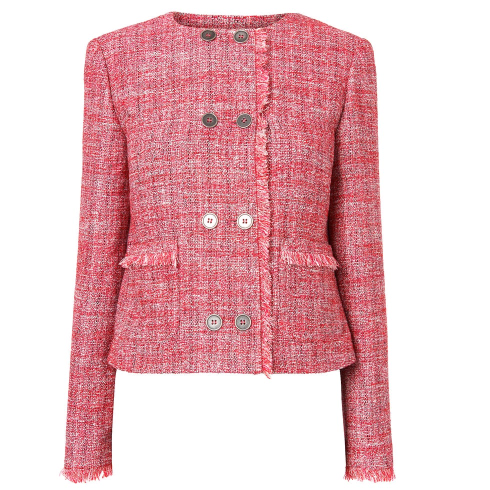 Product, Sleeve, Pattern, Textile, Collar, Red, Outerwear, White, Fashion, Magenta, 