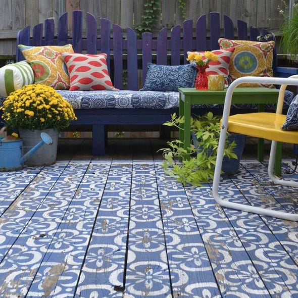 Blue, Flowerpot, Furniture, Couch, Flooring, Floor, Interior design, Tile, Home, Outdoor furniture, 