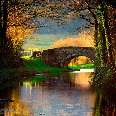 Body of water, Nature, Bridge, Waterway, Channel, Natural landscape, Arch bridge, Leaf, Watercourse, Canal, 