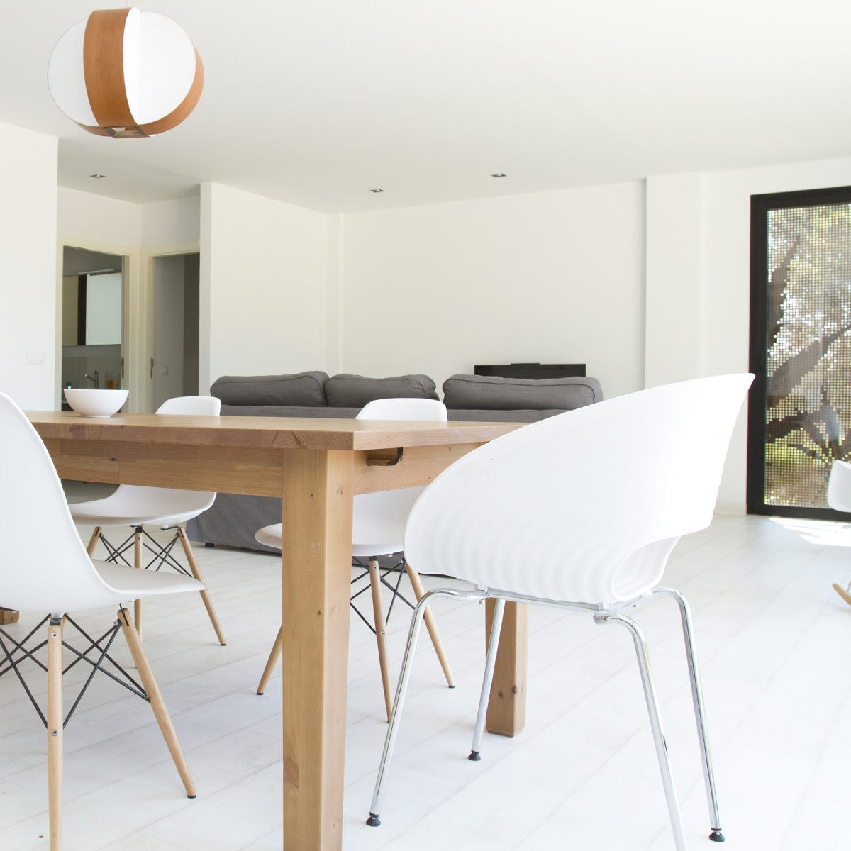 Room, Table, Interior design, Furniture, Floor, Grey, Beige, Light fixture, Material property, Design, 