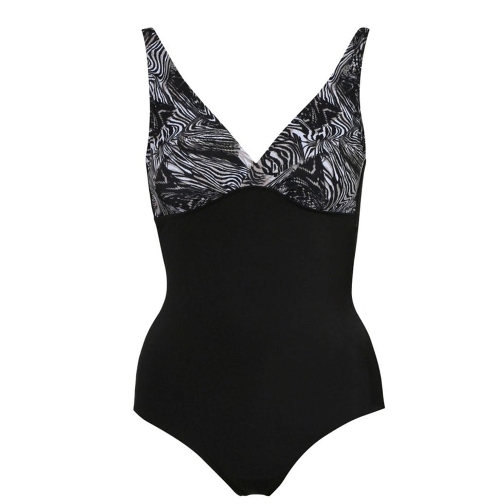 White, Brassiere, Costume accessory, Dress, Lingerie, Undergarment, Pattern, Black, Swimwear, Black-and-white, 