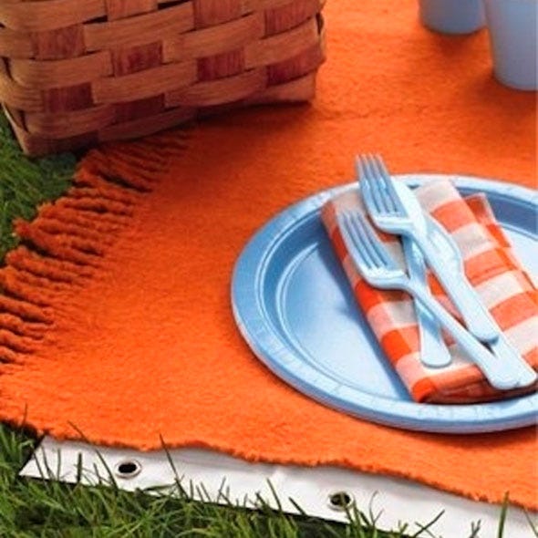 Dishware, Plate, Orange, Kitchen utensil, Basket, Home accessories, Porcelain, Wicker, Storage basket, Cutlery, 