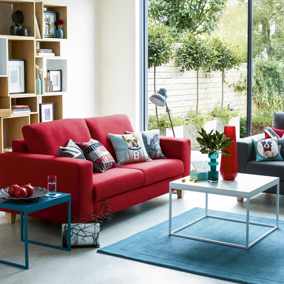 Blue, Interior design, Room, Living room, Furniture, Table, Home, Couch, Interior design, Wall, 