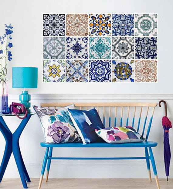 Blue, Room, Textile, Purple, Furniture, Violet, Teal, Pattern, Aqua, Turquoise, 