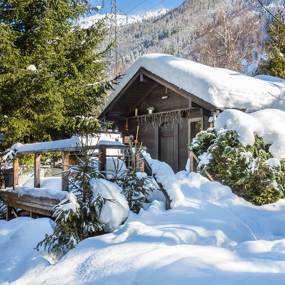 Winter, Property, Branch, Snow, Freezing, House, Home, Mountain range, Hill station, Roof, 