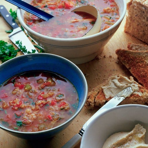 Food, Cuisine, Bread, Dish, Ingredient, Meal, Brown bread, Tableware, Serveware, Soup, 