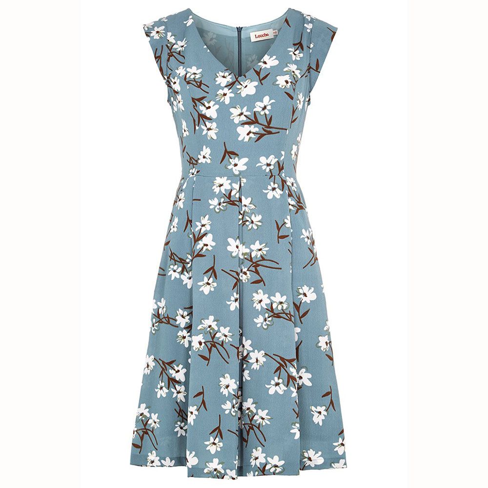 Blue, Sleeve, Dress, Pattern, Textile, White, One-piece garment, Style, Collar, Teal, 