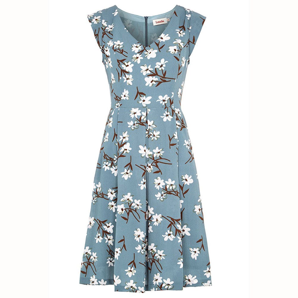 Blue, Sleeve, Dress, Pattern, Textile, White, One-piece garment, Style, Collar, Teal, 