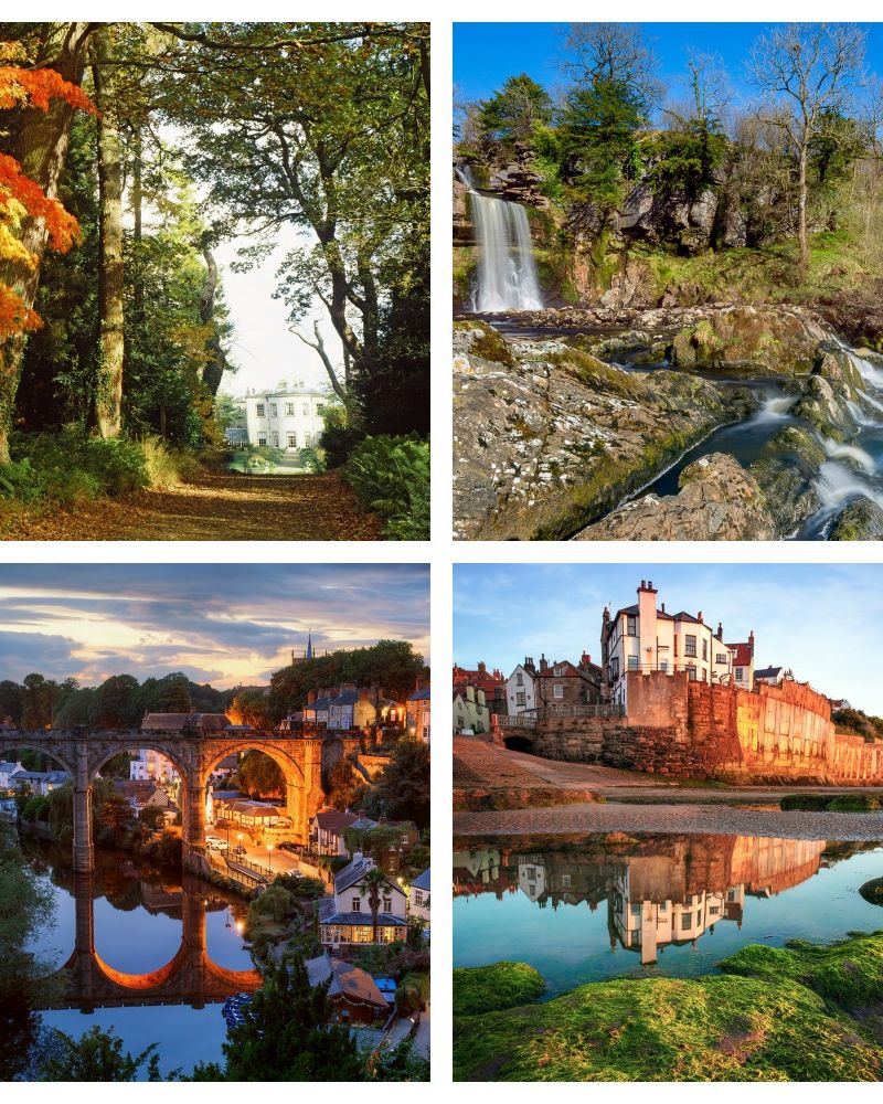 Nature, Natural landscape, Landscape, Landmark, Collage, Watercourse, Reflection, Tourist attraction, Water castle, Deciduous, 