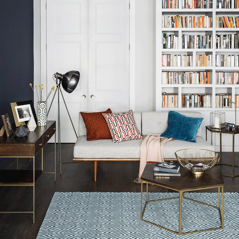 Room, Interior design, Furniture, Table, White, Floor, Wall, Living room, Home, Door, 