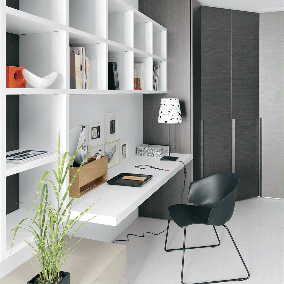 Furniture, Room, Interior design, Desk, Computer desk, Shelf, Building, Shelving, Table, Office, 