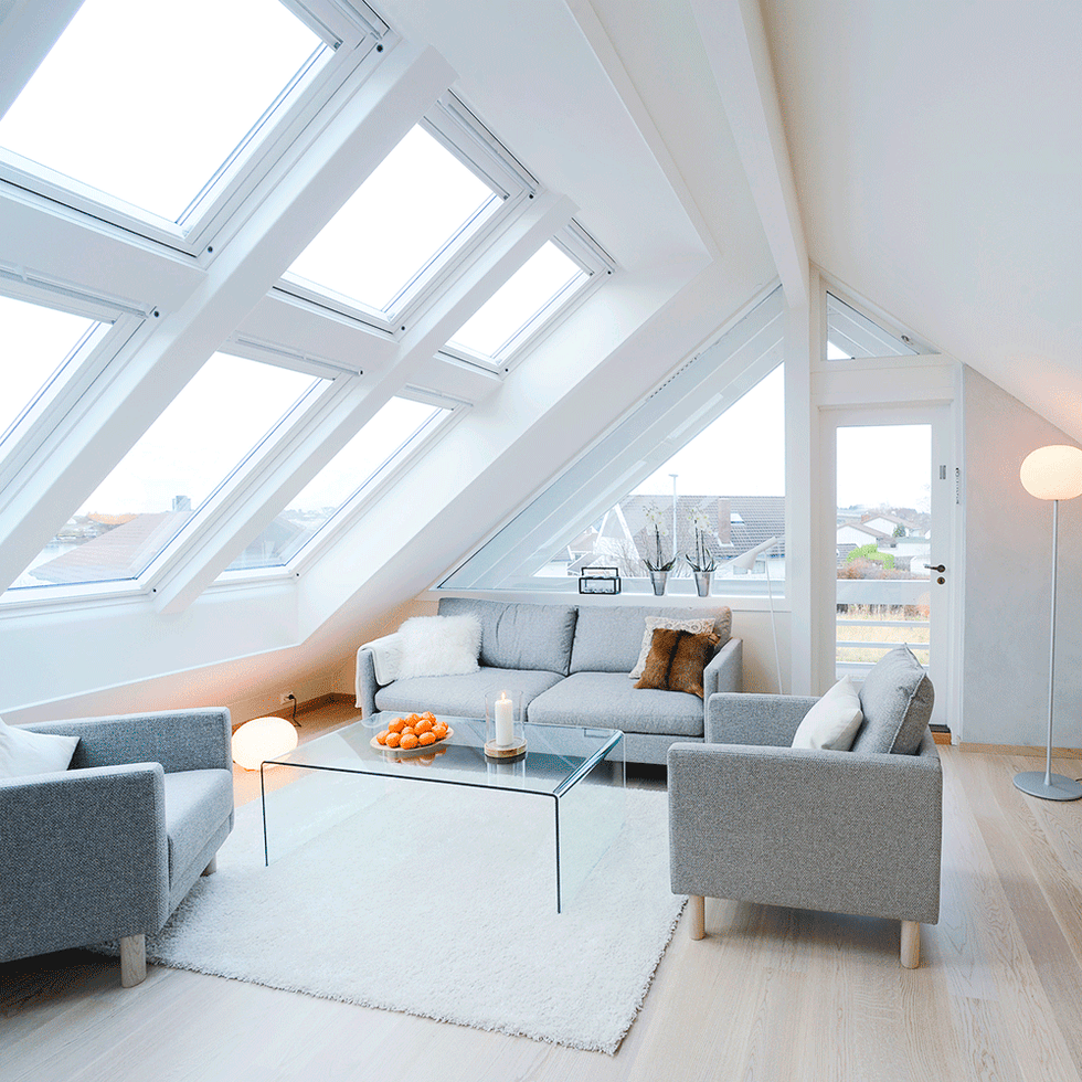 White, Room, Property, Interior design, Living room, Ceiling, Furniture, Building, Daylighting, Attic, 
