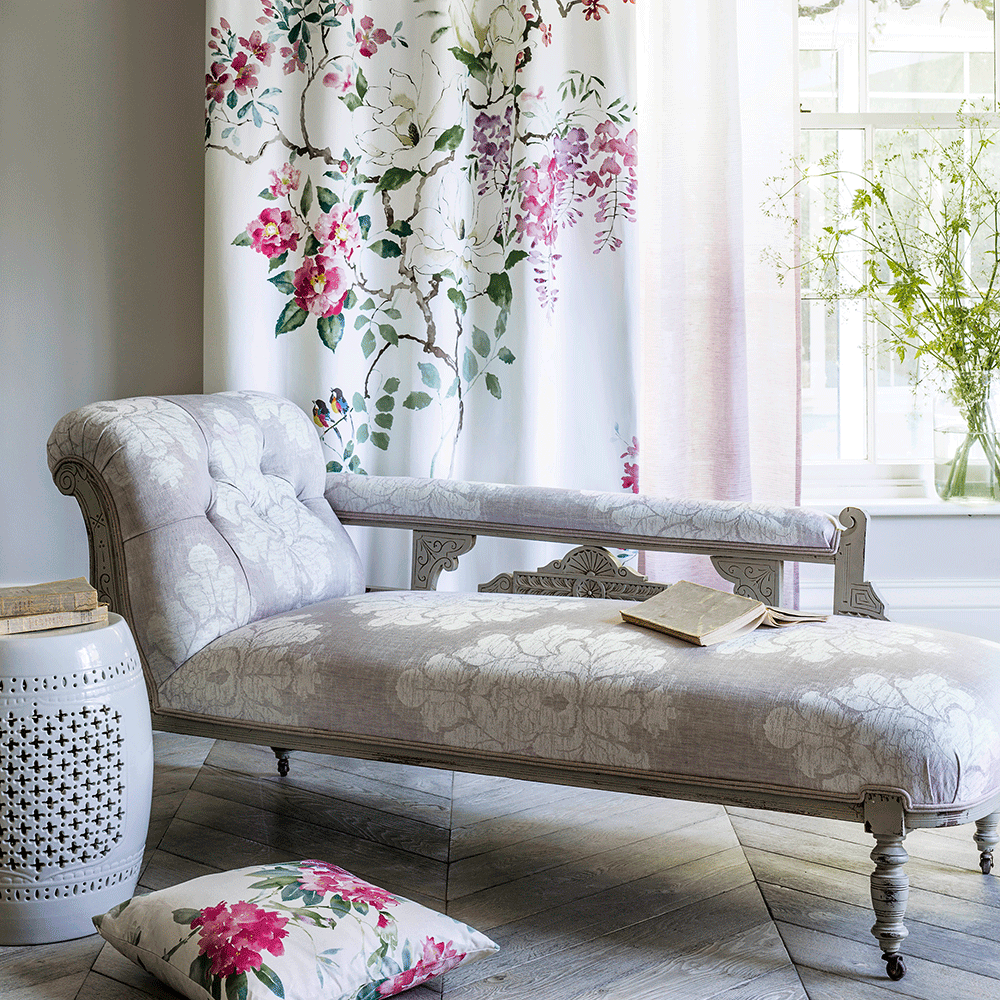 Furniture, Room, Interior design, Couch, Living room, Pink, Chaise longue, studio couch, Table, Coffee table, 