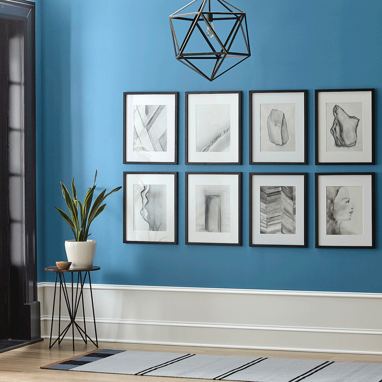 Flowerpot, Interior design, Floor, Wall, Flooring, Interior design, Houseplant, Art, Picture frame, Triangle, 