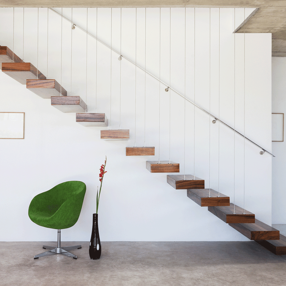Stairs, Wall, Floor, Flooring, Handrail, Hardwood, Wood stain, Parallel, Composite material, Material property, 