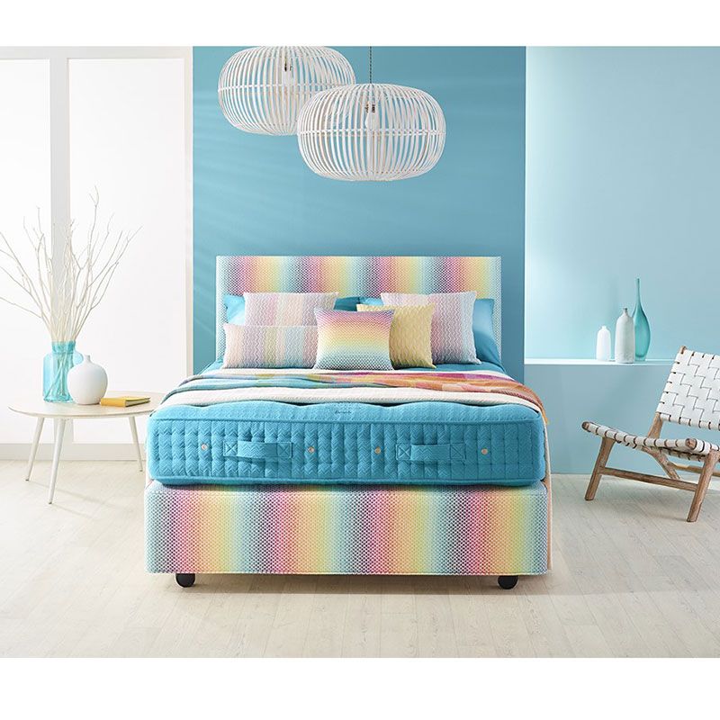 Furniture, Bed, Bedroom, Turquoise, Bed frame, Room, Pink, Aqua, Drawer, Bed sheet, 