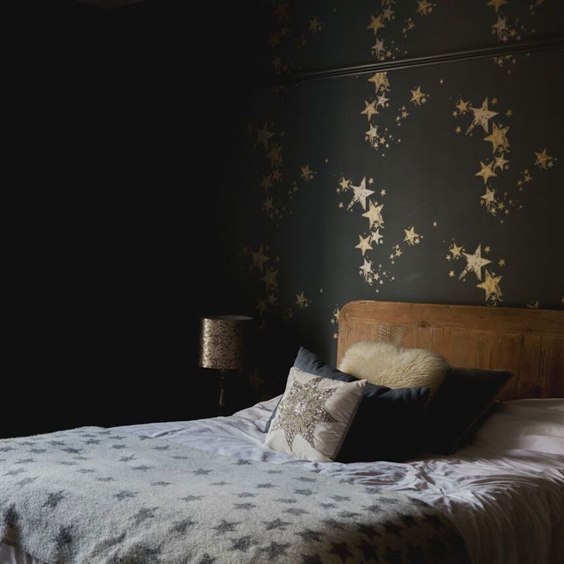 Bedroom, Bed, Room, Black, Wall, Furniture, Bedding, Bed sheet, Bed frame, Interior design, 