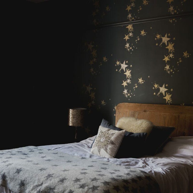 Bedroom, Bed, Room, Black, Wall, Furniture, Bedding, Bed sheet, Bed frame, Interior design, 