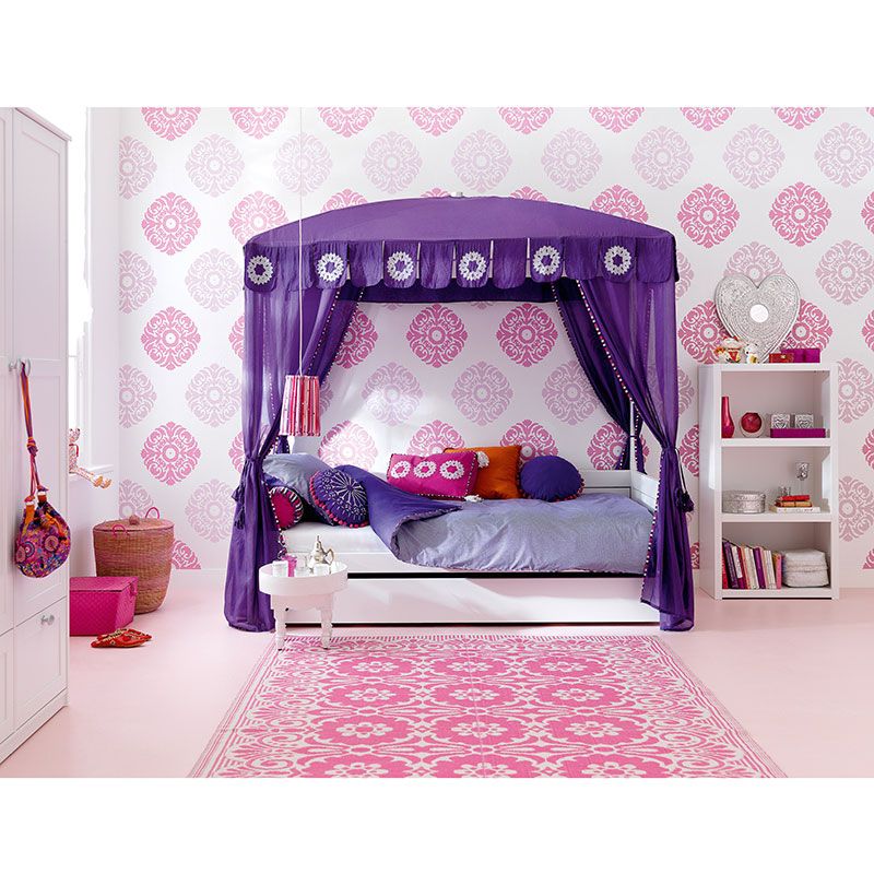 Bed, Furniture, Canopy bed, Violet, Bedroom, Pink, Product, Room, Bed frame, Purple, 