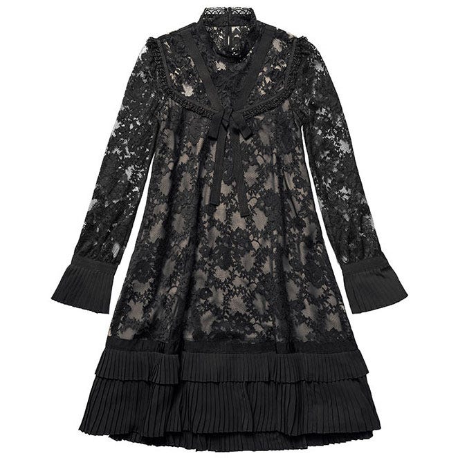 Clothing, Black, Outerwear, Sleeve, Dress, Day dress, Robe, Lace, Costume design, Coat, 