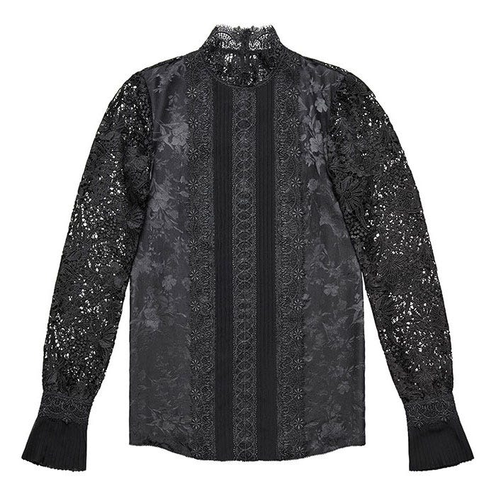 Clothing, Sleeve, Black, Outerwear, Jacket, Top, Shirt, Collar, Blouse, Pattern, 
