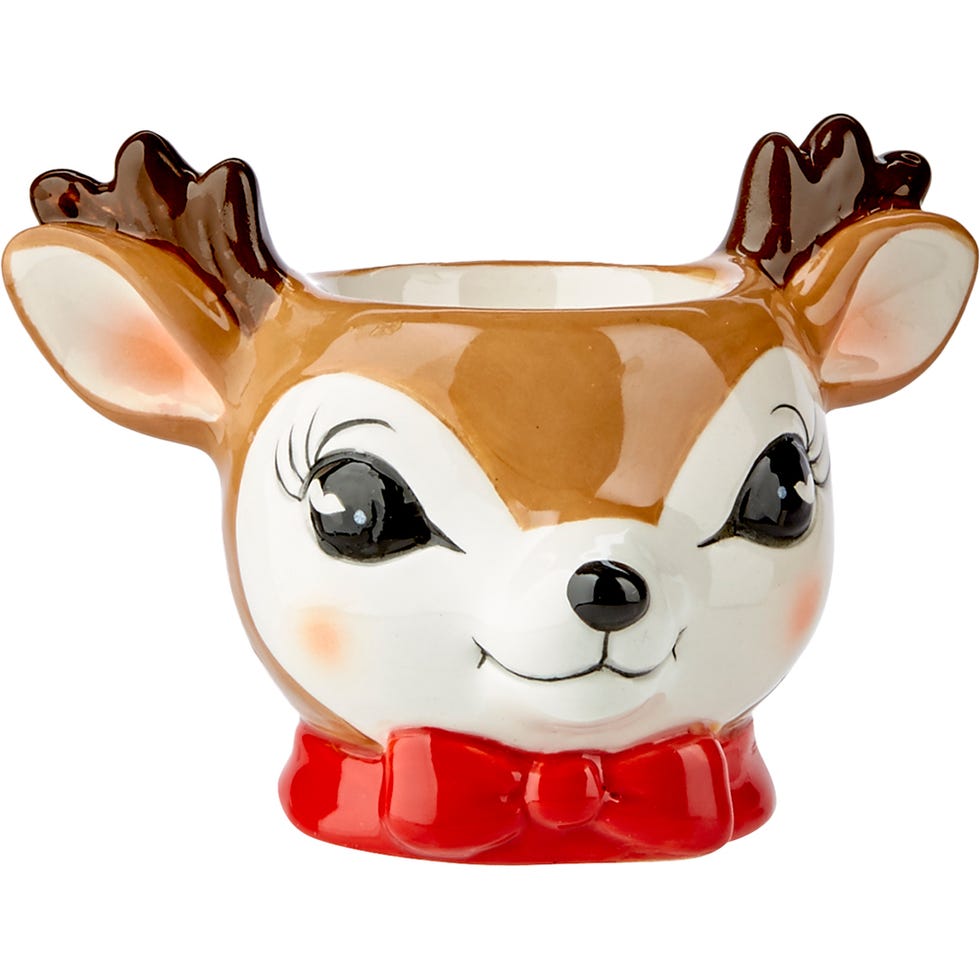 Egg cup, Animal figure, Deer, Serveware, Reindeer, Fawn, Chihuahua, Tableware, Ceramic, 