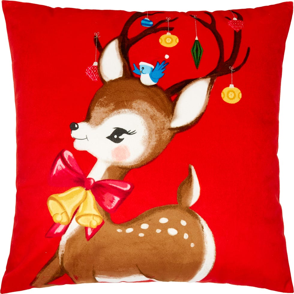 Cushion, Red, Throw pillow, Pillow, Furniture, Textile, Illustration, Home accessories, Linens, Deer, 