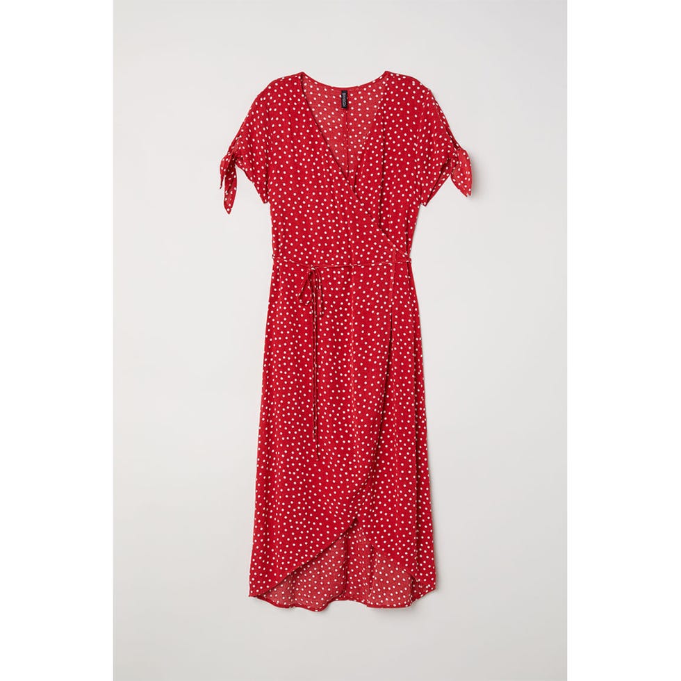 Clothing, Day dress, Dress, Red, Pattern, Polka dot, Sleeve, Pink, Robe, Design, 
