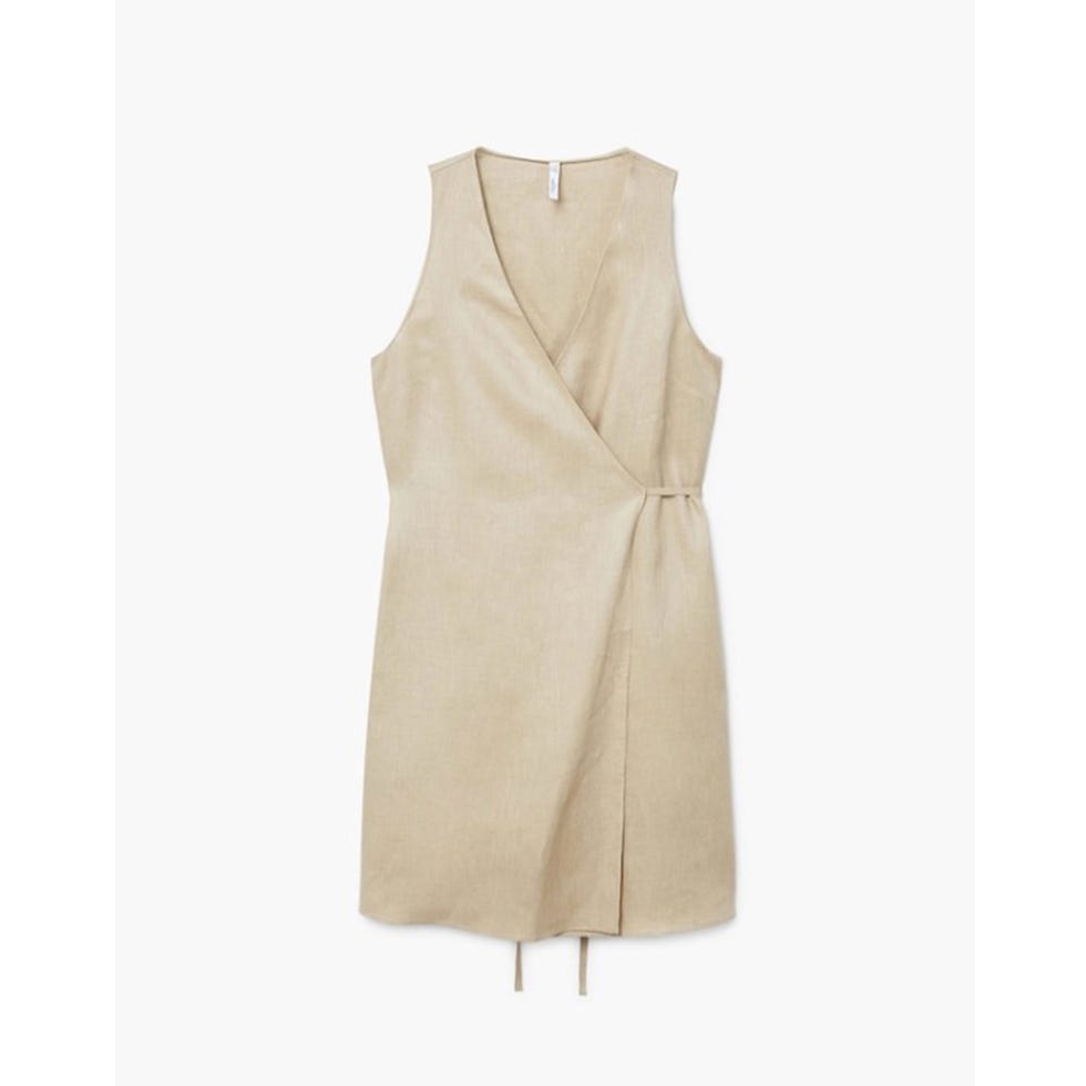 Clothing, Dress, Beige, Outerwear, Cocktail dress, Day dress, Sleeve, Linen, 